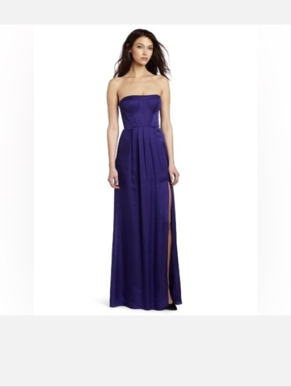 Bcbgmaxazria,Enya Strapless Purple Evening Gown with Side Slit, Size 4